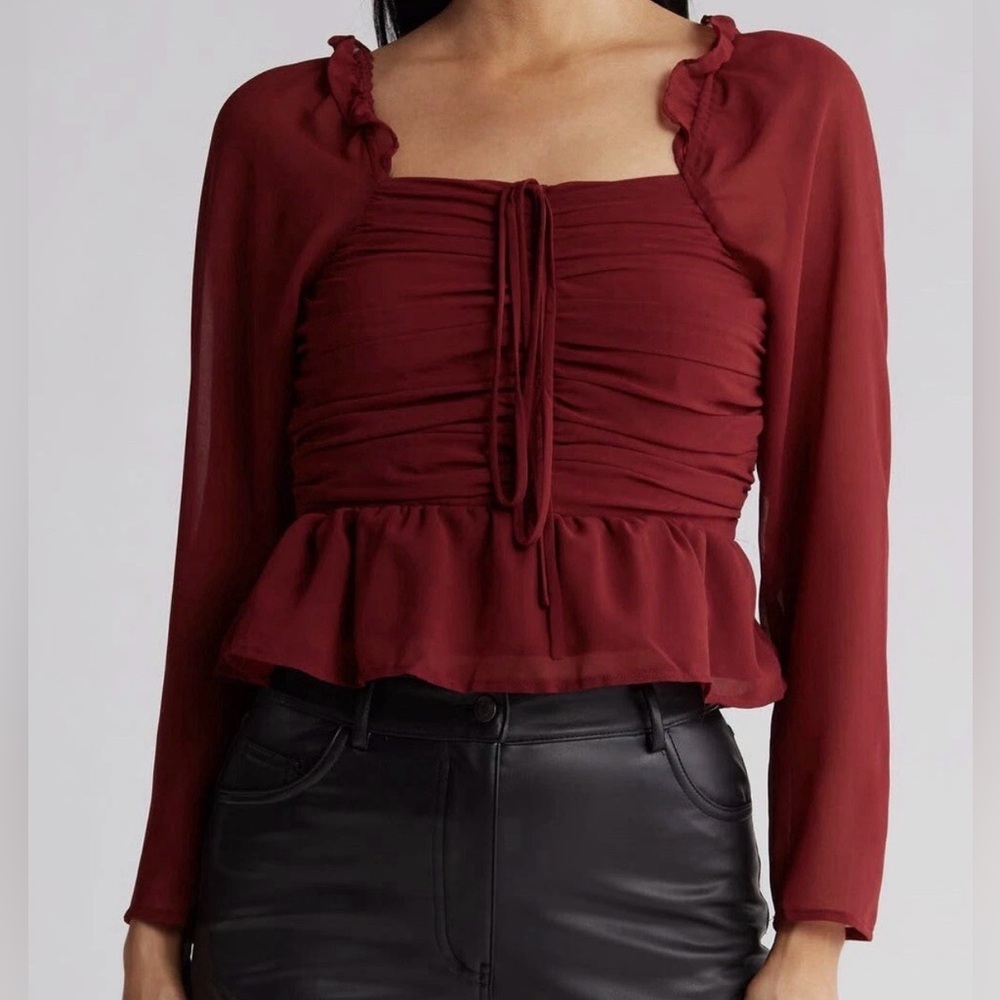 VIGOSS Small Maroon Red Ruffle Chiffon Top NEW WITHOUT TAGS